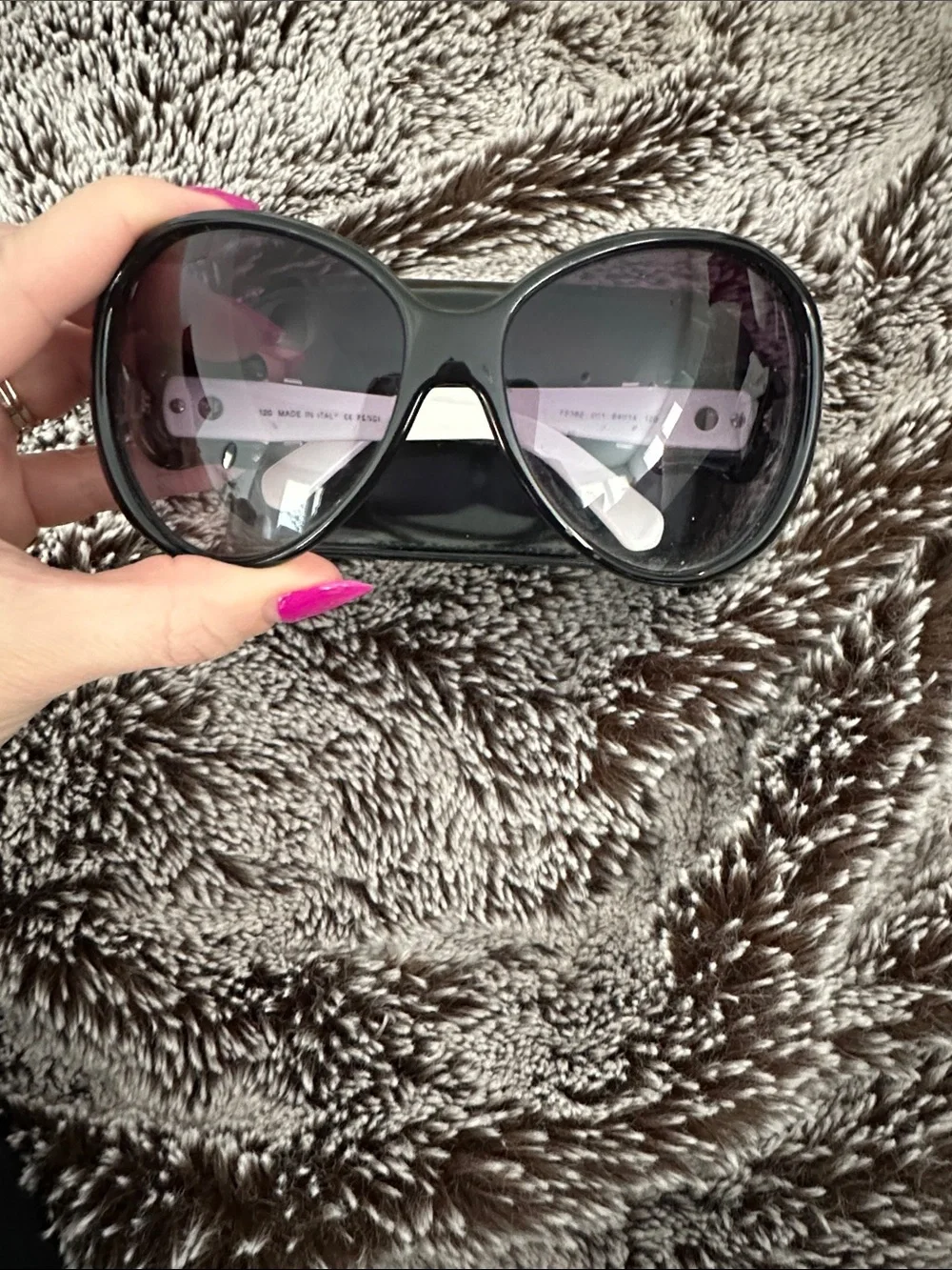 Fendi Black Frame Sunglasses with White Temples and Gold Logo Hardware